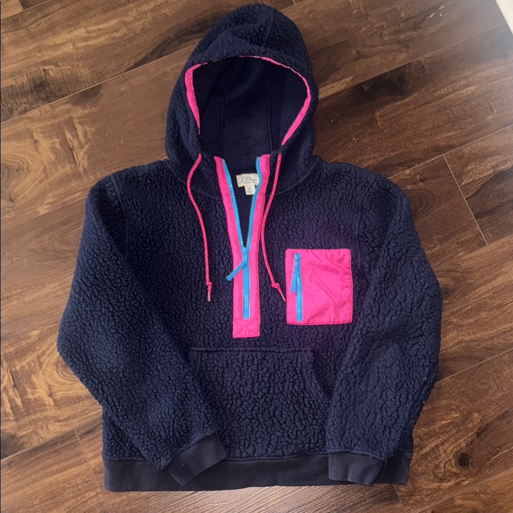 J. Crew Blue and Pink Fleece Pullover Jacket